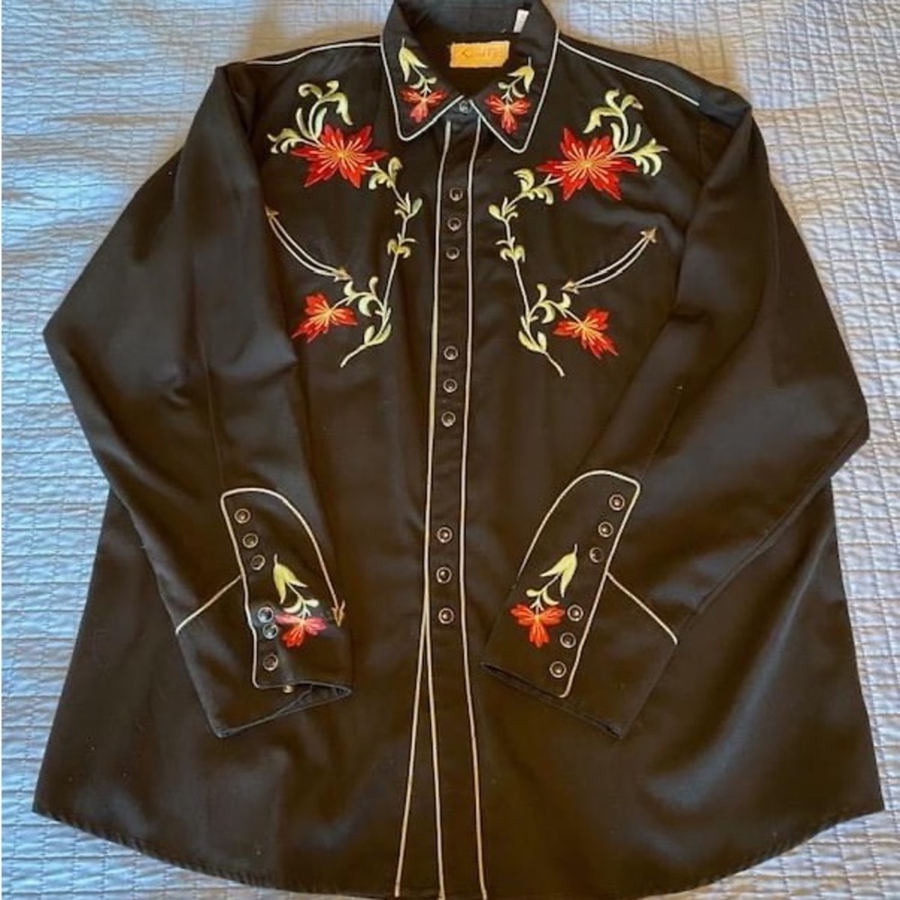 Men’s Scully Floral Embroidery Western Shirt with Black Pearl Snap Buttons - XXL